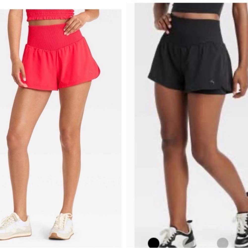 JoyLab Women's 2.5" Seamless Waistband Woven High-Rise Shorts Red and Black XS
